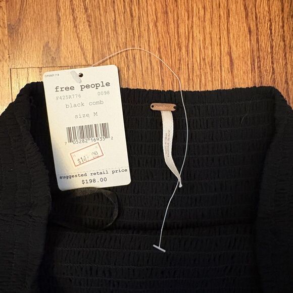 FREE PEOPLE NWT Black Comb Strapless Smocked Boho Dress - Size M - Picture 5 of 6